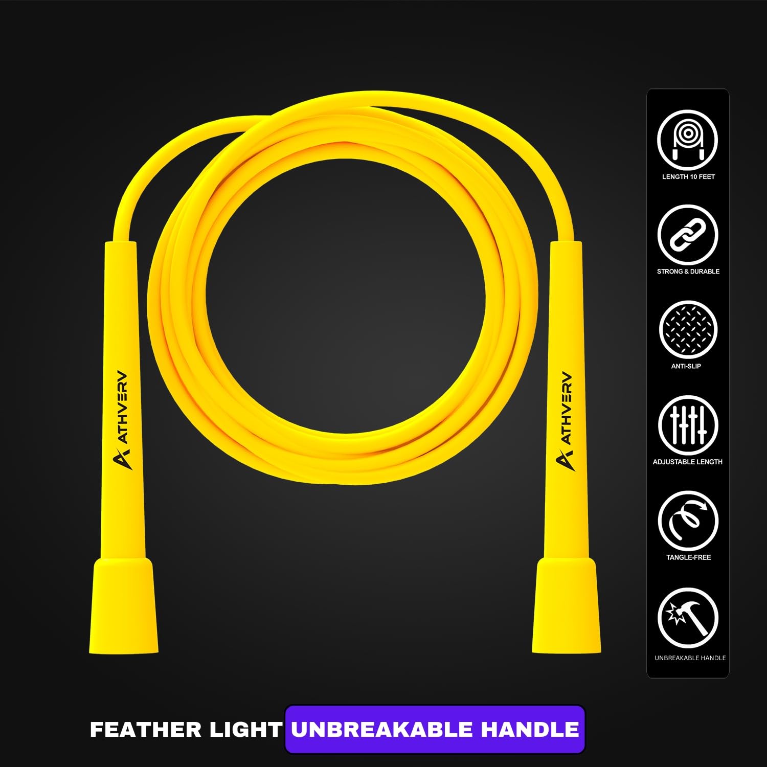 Verve Yellow Speed Jump Rope with lightweight handles for speed, cardio, and endurance training 