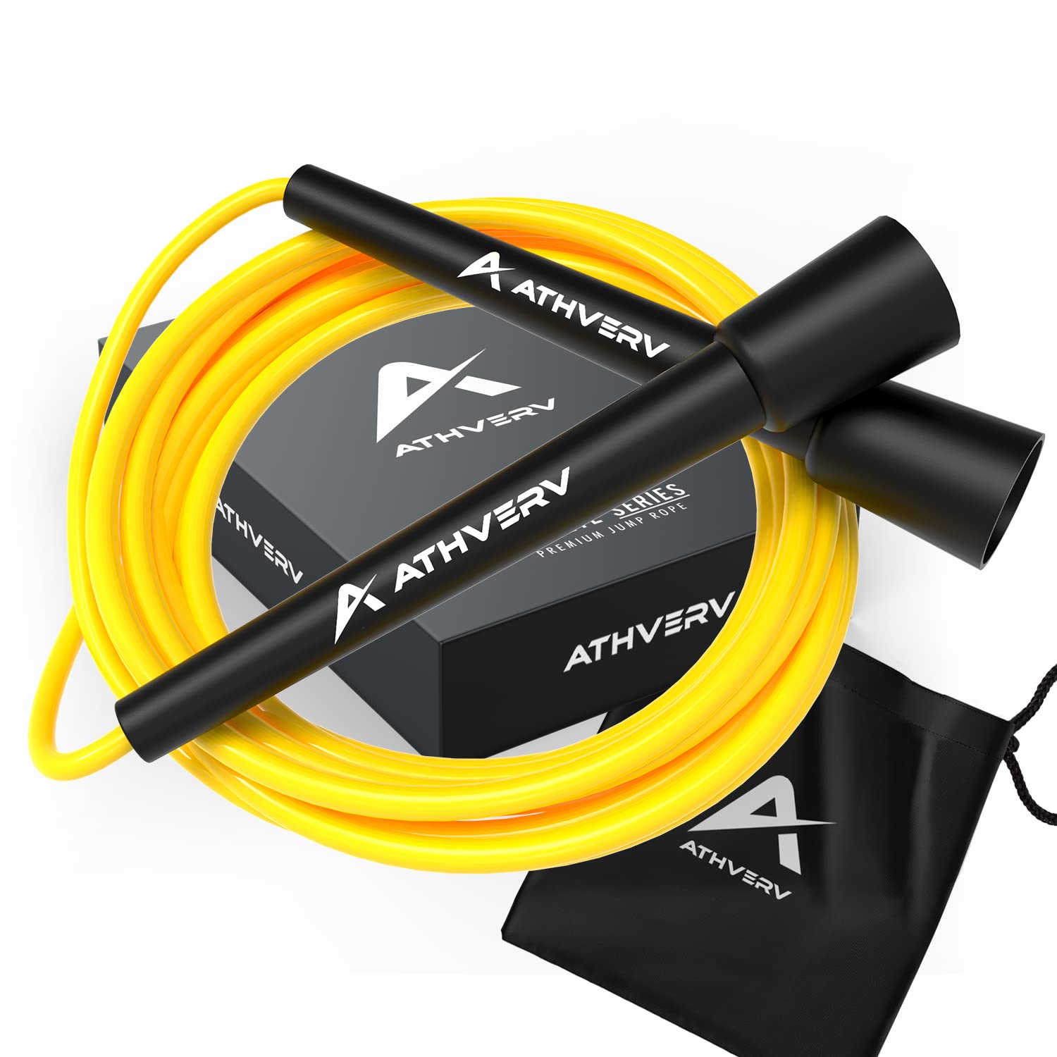 Verve Yellow & Black Speed Jump Rope with lightweight handles for speed, cardio, and endurance training 
